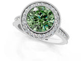 White gold Halo Fancy Green Round -Cut Diamond Pave Band Milgrain Prong Setting Ring_74