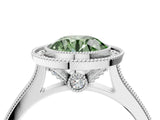 White gold Halo Fancy Green Round -Cut Diamond Pave Band Milgrain Prong Setting Ring_77