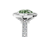 White gold Halo Fancy Green Round -Cut Diamond Pave Band Milgrain Prong Setting Ring_78