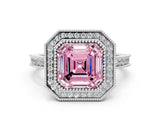 White gold Halo Fancy Pink Asscher -Cut Diamond Pave Band Milgrain Prong Setting Ring_53