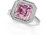 White gold Halo Fancy Pink Asscher -Cut Diamond Pave Band Milgrain Prong Setting Ring_54