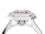 White gold Halo Fancy Pink Asscher -Cut Diamond Pave Band Milgrain Prong Setting Ring_57