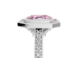 White gold Halo Fancy Pink Asscher -Cut Diamond Pave Band Milgrain Prong Setting Ring_58