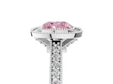 White gold Halo Fancy Pink Cushion -Cut Diamond Pave Band Milgrain Prong Setting Ring_60