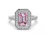 White gold Halo Fancy Pink Emerald -Cut Diamond Pave Band Milgrain Prong Setting Ring_55