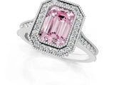 White gold Halo Fancy Pink Emerald -Cut Diamond Pave Band Milgrain Prong Setting Ring_56