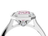 White gold Halo Fancy Pink Emerald -Cut Diamond Pave Band Milgrain Prong Setting Ring_59