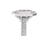 White gold Halo Fancy Pink Emerald -Cut Diamond Pave Band Milgrain Prong Setting Ring_60