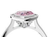 White gold Halo Fancy Pink Heart -Cut Diamond Pave Band Milgrain Prong Setting Ring_58