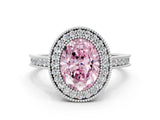 White gold Halo Fancy Pink Oval -Cut Diamond Pave Band Milgrain Prong Setting Ring_55