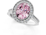White gold Halo Fancy Pink Oval -Cut Diamond Pave Band Milgrain Prong Setting Ring_56