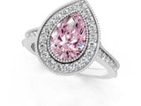 White gold Halo Fancy Pink Pear -Cut Diamond Pave Band Milgrain Prong Setting Ring_56