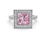 White gold Halo Fancy Pink Princess -Cut Diamond Pave Band Milgrain Prong Setting Ring_35