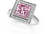 White gold Halo Fancy Pink Princess -Cut Diamond Pave Band Milgrain Prong Setting Ring_36