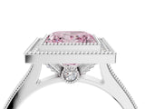 White gold Halo Fancy Pink Princess -Cut Diamond Pave Band Milgrain Prong Setting Ring_39