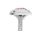 White gold Halo Fancy Pink Princess -Cut Diamond Pave Band Milgrain Prong Setting Ring_40