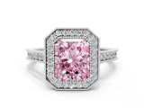 White gold Halo Fancy Pink Radiant -Cut Diamond Pave Band Milgrain Prong Setting Ring_55