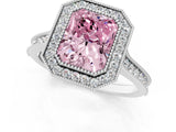 White gold Halo Fancy Pink Radiant -Cut Diamond Pave Band Milgrain Prong Setting Ring_56