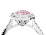 White gold Halo Fancy Pink Radiant -Cut Diamond Pave Band Milgrain Prong Setting Ring_60