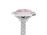 White gold Halo Fancy Pink Radiant -Cut Diamond Pave Band Milgrain Prong Setting Ring_61