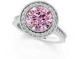 White gold Halo Fancy Pink Round -Cut Diamond Pave Band Milgrain Prong Setting Ring_36