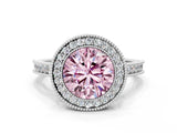 White gold Halo Fancy Pink Round -Cut Diamond Pave Band Milgrain Prong Setting Ring_38