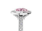 White gold Halo Fancy Pink Round -Cut Diamond Pave Band Milgrain Prong Setting Ring_43