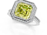 White gold Halo Fancy Yellow Asscher -Cut Diamond Pave Band Milgrain Prong Setting Ring_57