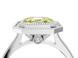 White gold Halo Fancy Yellow Asscher -Cut Diamond Pave Band Milgrain Prong Setting Ring_62