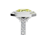 White gold Halo Fancy Yellow Asscher -Cut Diamond Pave Band Milgrain Prong Setting Ring_63