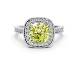 White gold Halo Fancy Yellow Cushion -Cut Diamond Pave Band Milgrain Prong Setting Ring_55