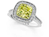 White gold Halo Fancy Yellow Cushion -Cut Diamond Pave Band Milgrain Prong Setting Ring_56
