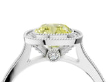 White gold Halo Fancy Yellow Cushion -Cut Diamond Pave Band Milgrain Prong Setting Ring_59