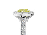 White gold Halo Fancy Yellow Cushion -Cut Diamond Pave Band Milgrain Prong Setting Ring_60