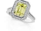 White gold Halo Fancy Yellow Emerald -Cut Diamond Pave Band Milgrain Prong Setting Ring_56