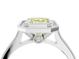 White gold Halo Fancy Yellow Emerald -Cut Diamond Pave Band Milgrain Prong Setting Ring_59
