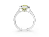 White gold Halo Fancy Yellow Emerald -Cut Diamond Pave Band Milgrain Prong Setting Ring_59