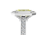 White gold Halo Fancy Yellow Emerald -Cut Diamond Pave Band Milgrain Prong Setting Ring_61