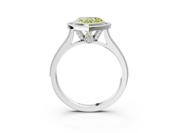 Platinum Halo Fancy Yellow Heart -Cut Diamond Pave Band Milgrain Prong Setting Ring