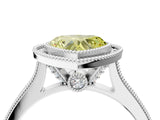 White gold Halo Fancy Yellow Heart -Cut Diamond Pave Band Milgrain Prong Setting Ring_58