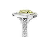 White gold Halo Fancy Yellow Heart -Cut Diamond Pave Band Milgrain Prong Setting Ring_60