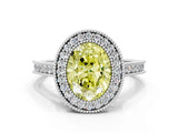 White gold Halo Fancy Yellow Oval -Cut Diamond Pave Band Milgrain Prong Setting Ring_55