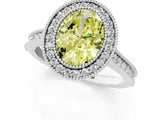 White gold Halo Fancy Yellow Oval -Cut Diamond Pave Band Milgrain Prong Setting Ring_56