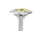 White gold Halo Fancy Yellow Oval -Cut Diamond Pave Band Milgrain Prong Setting Ring_60