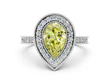 White gold Halo Fancy Yellow Pear -Cut Diamond Pave Band Milgrain Prong Setting Ring_55