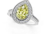 White gold Halo Fancy Yellow Pear -Cut Diamond Pave Band Milgrain Prong Setting Ring_56