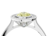White gold Halo Fancy Yellow Pear -Cut Diamond Pave Band Milgrain Prong Setting Ring_59