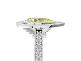 White gold Halo Fancy Yellow Pear -Cut Diamond Pave Band Milgrain Prong Setting Ring_60