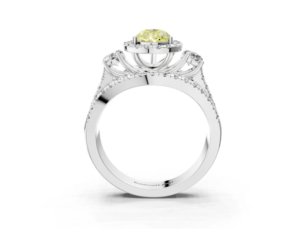 White gold Halo Fancy Yellow Pear Cut Cut Split Shank Diamond Ring with Four-Prong Setting