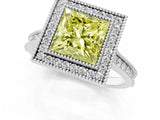 White gold Halo Fancy Yellow Princess -Cut Diamond Pave Band Milgrain Prong Setting Ring_34